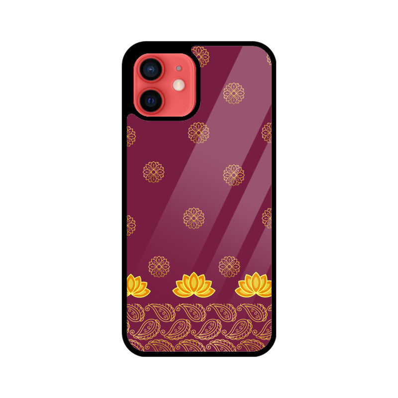 Royal India Art Burgundy and Gold Lotus Paisley Printed Motifs Phone Case