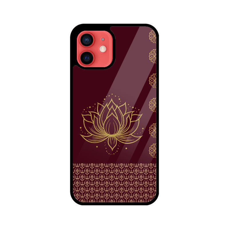 Royal India Art Maroon and Gold Lotus Printed Phone Case