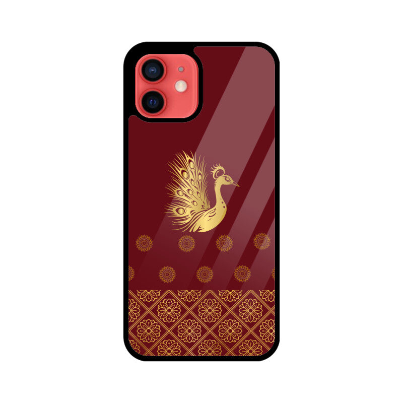 Royal India Art Gold and Maroon Peacock Phone Case