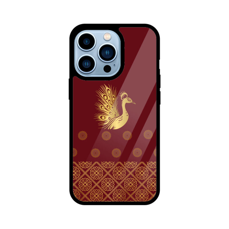 Royal India Art Gold and Maroon Peacock Phone Case