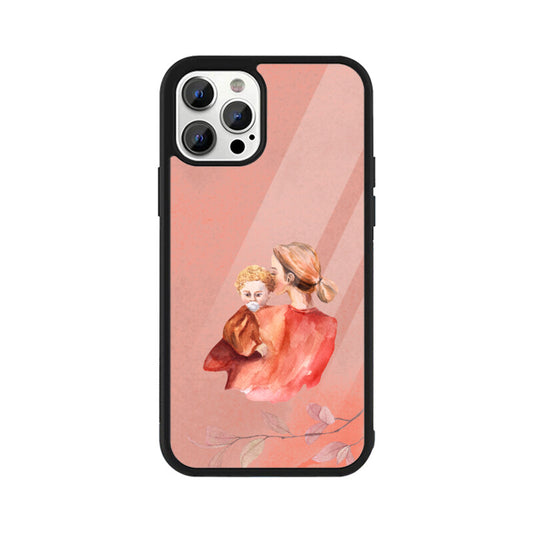 Red Colorful Soft Watercolor Texture Background Mom and Baby Phone Case