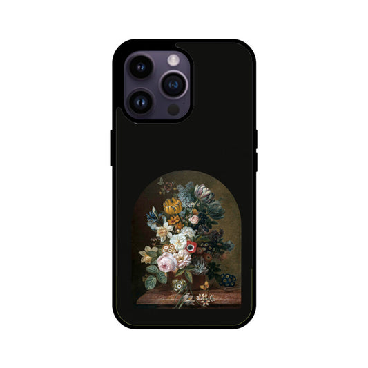 Black and Yellow Framed Still Life Flowers Painting Phone Case