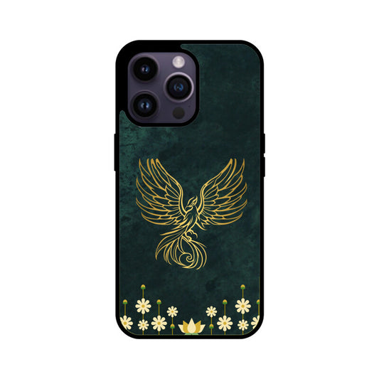 Green Minimalist Elegant Gold Flower and Phoenix Phone Case